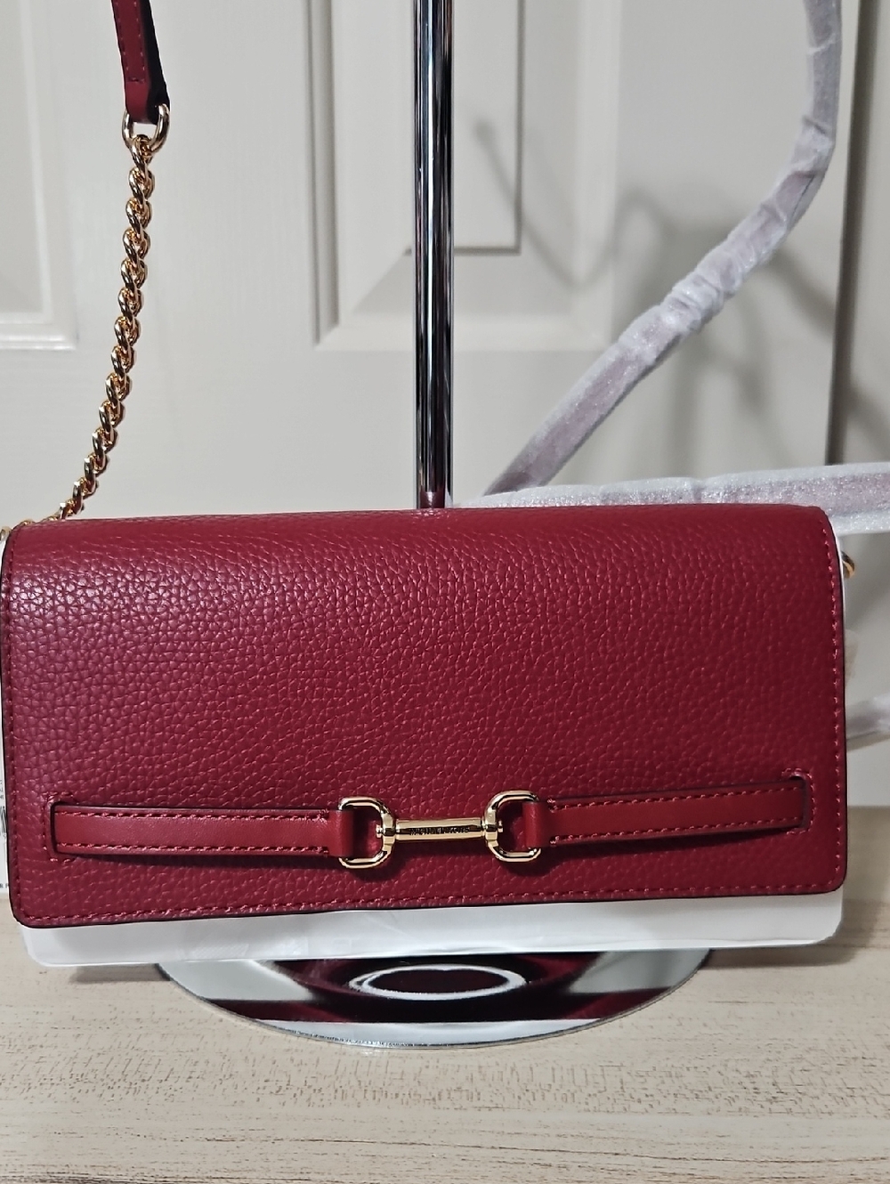 Michael Kors NWT Garnet Pebbled Leather Crossbody with Gold Hardware